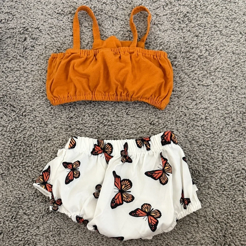 SHEIN Orange and White Butterfly Diaper Cover Set
